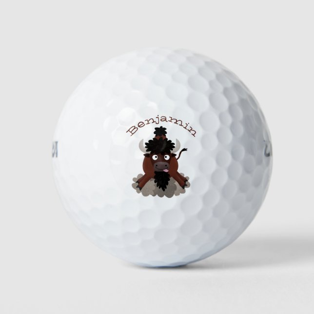 Funny buffalo bison cartoon illustration golf balls (Front)