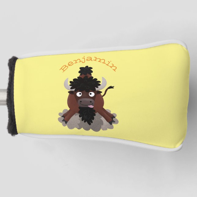 Funny buffalo bison cartoon illustration golf head cover (Front)
