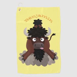 Funny buffalo bison cartoon illustration golf towel