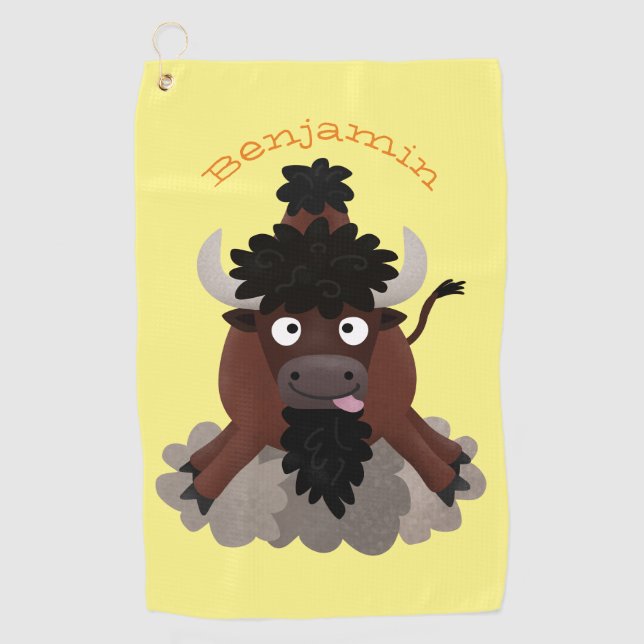 Funny buffalo bison cartoon illustration  golf towel (Front)