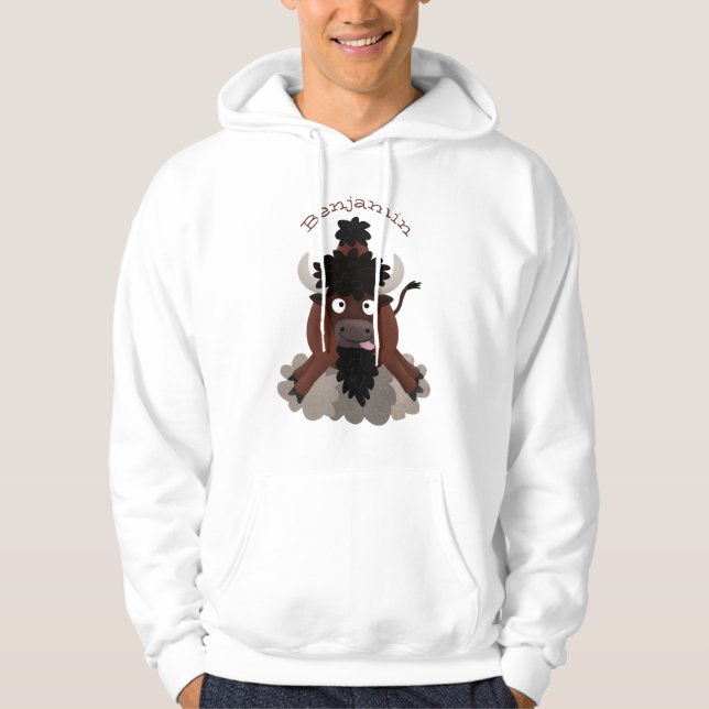 Funny buffalo bison cartoon illustration hoodie (Front)