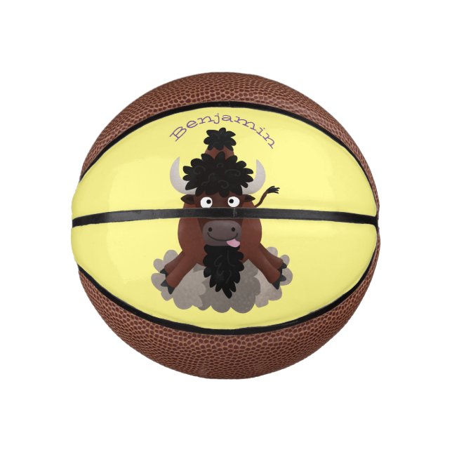 Funny buffalo bison cartoon illustration mini basketball (Front)