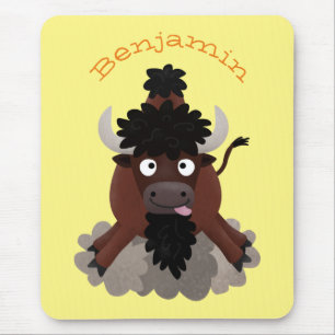 Funny buffalo bison cartoon illustration mouse pad
