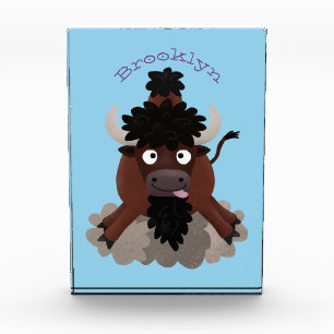 Funny buffalo bison cartoon illustration photo block
