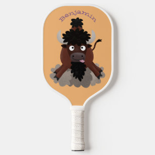 Funny buffalo bison cartoon illustration  pickleball paddle