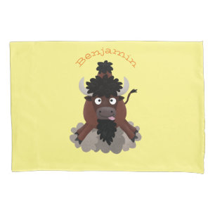 Funny buffalo bison cartoon illustration pillowcase