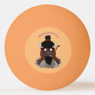 Funny buffalo bison cartoon illustration ping pong ball