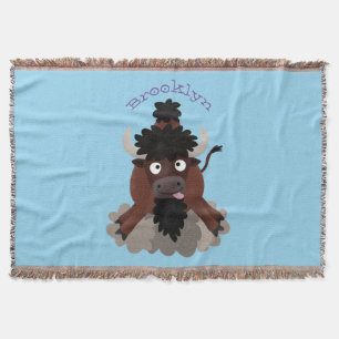 Funny buffalo bison cartoon illustration throw blanket