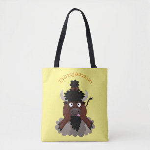 Funny buffalo bison cartoon illustration tote bag