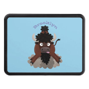 Funny buffalo bison cartoon illustration trailer hitch cover