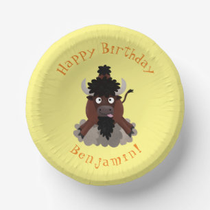 Funny buffalo bison personalised cartoon birthday paper plate