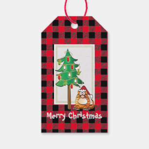 Funny Buffalo Check Cat with Santa Hat Christmas Gift Tags