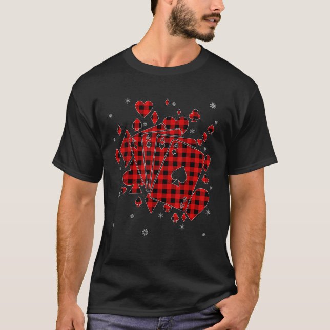 Funny Buffalo Plaid Family Matching Poker Christma T-Shirt (Front)