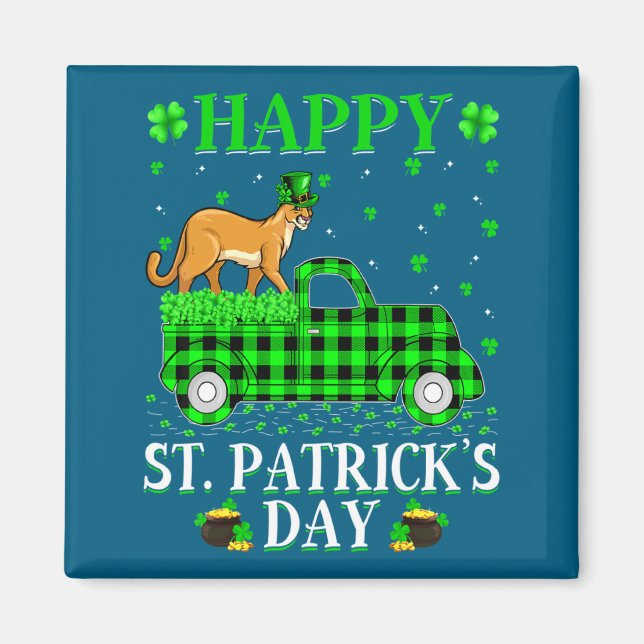 Funny Buffalo Plaid Green Truck Cougar St Patrick  Magnet (Front)
