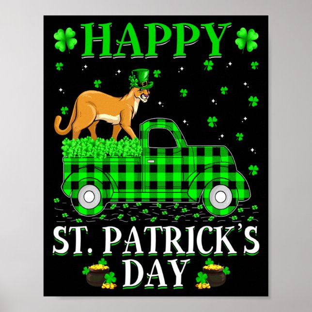 Funny Buffalo Plaid Green Truck Cougar St Patrick  Poster (Front)