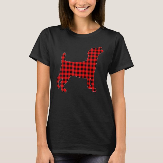 Funny Buffalo Plaid Jack Russell Terrier Christmas T-Shirt (Front)