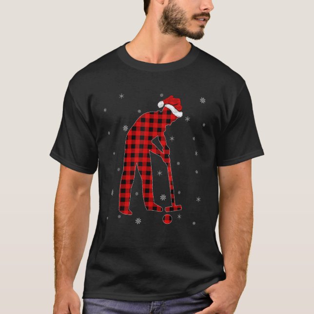 Funny Buffalo Plaid Matching Croquet Player Christ T-Shirt (Front)