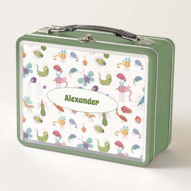 Funny Bugs Pattern Personalized Metal Lunch Box (Front)