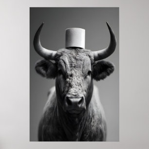 Funny Bull Bathroom Art Print, Toilet Paper Humor Poster