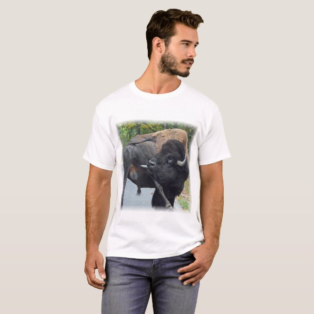 Funny Bull Bison Licking His Testicles T-Shirt (Front Full)