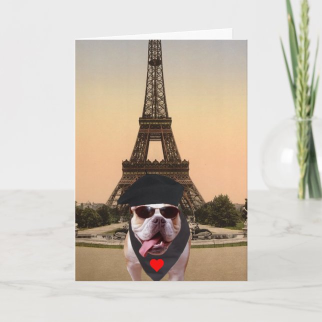 Funny Bull Dog French Valentine Holiday Card (Front)