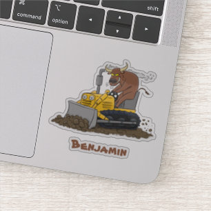Funny bull driving bulldozer cartoon