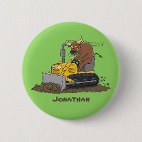 Funny bull driving bulldozer cartoon