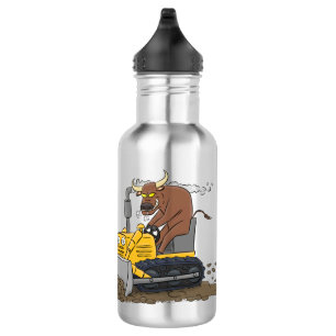 Funny bull driving bulldozer cartoon 532 ml water bottle