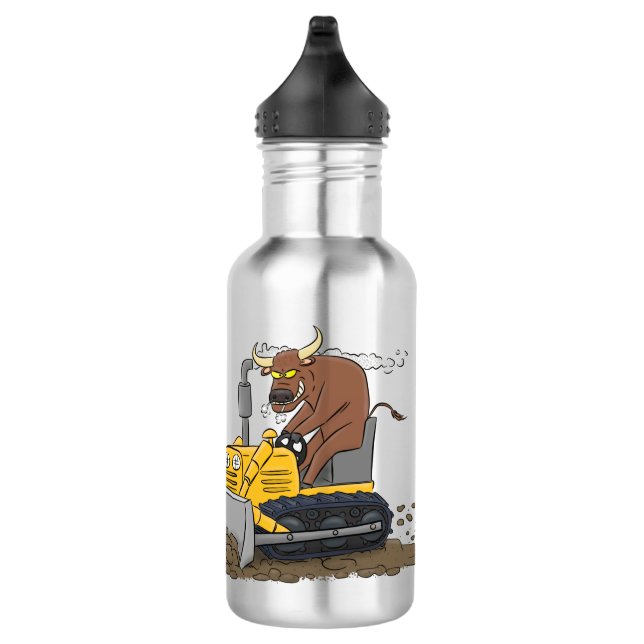 Funny bull driving bulldozer cartoon 532 ml water bottle (Right)