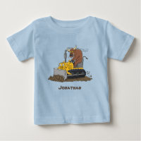Funny bull driving bulldozer cartoon