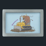 Funny bull driving bulldozer cartoon belt buckle<br><div class="desc">This bull is doing his own earth moving,  driving a bulldozer in fun cartoon style.</div>
