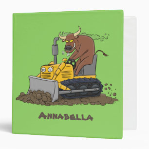 Funny bull driving bulldozer cartoon binder