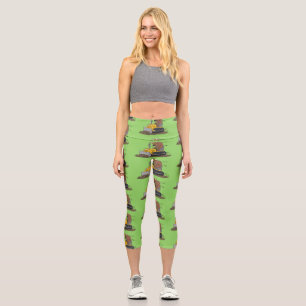 Funny bull driving bulldozer cartoon capri leggings