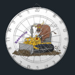 Funny bull driving bulldozer cartoon dartboard<br><div class="desc">This bull is doing his own earth moving,  driving a bulldozer in fun cartoon style.</div>