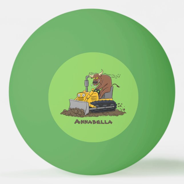 Funny bull driving bulldozer cartoon ping pong ball (Front)