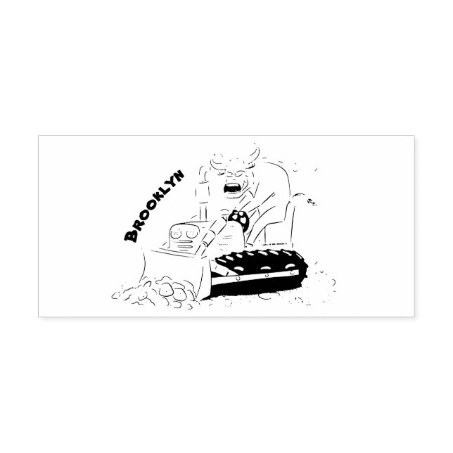 Funny bull driving bulldozer cartoon rubber stamp (Imprint)