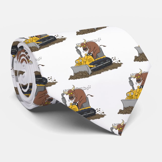 Funny bull driving bulldozer cartoon tie (Rolled)