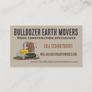Funny bull driving bulldozer construction business card