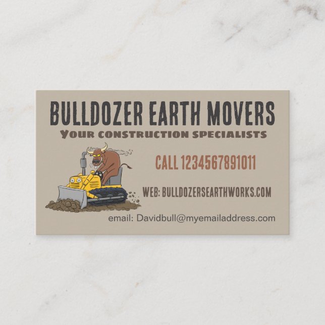 Funny bull driving bulldozer construction business card (Front)