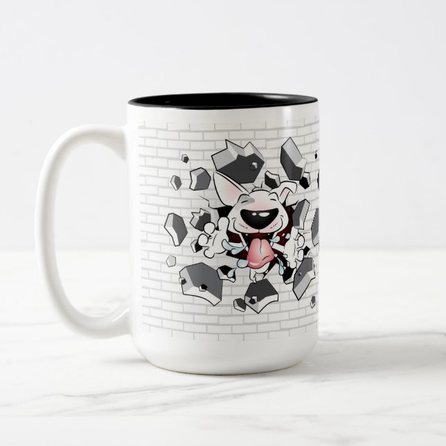 Funny Bull Terrier Cartoon "Break through" Mug (Left)