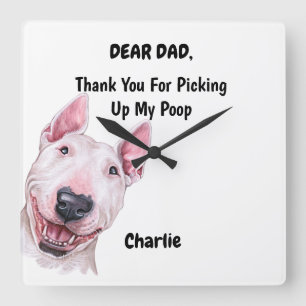 Funny Bull Terrier Dad Watercolor Canine Art Square Wall Clock