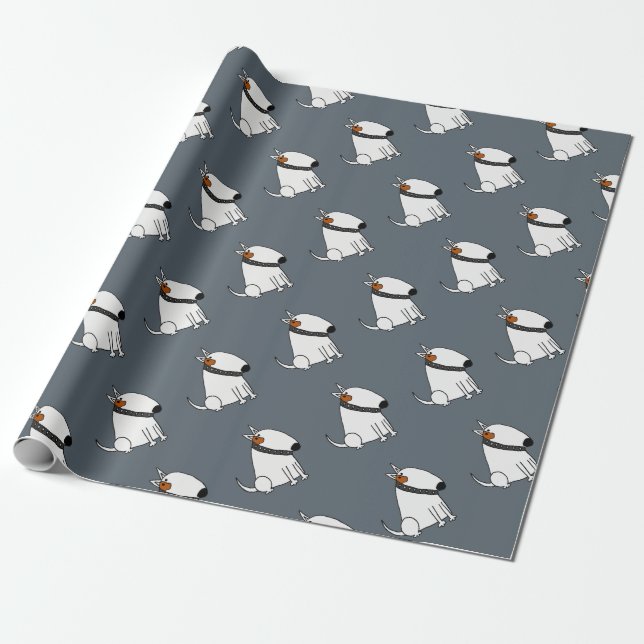 Funny Bull Terrier Dog Art Wrapping Paper (Unrolled)