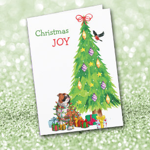Funny Bulldog and Holiday Tree Christmas Card