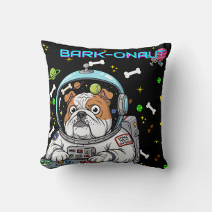 Funny Bulldog "Barkonaut" Space Dog, Pet Lovers Throw Pillow