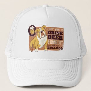 Funny Bulldog Beer Puppy Dog Drinking Drunk Trucker Hat