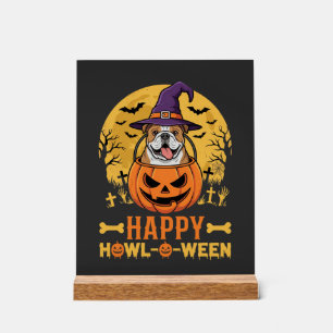 Funny Bulldog Halloween Happy Howl-O-Ween Vintage Acrylic Sign