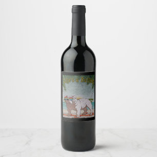 Funny Bulldog On Beach   Dog Lovers Gifts Wine Label