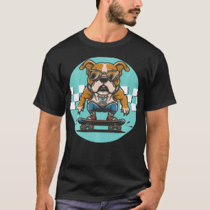 Funny Bulldog Skateboarding Freestyle Art Puppy Pe T-Shirt