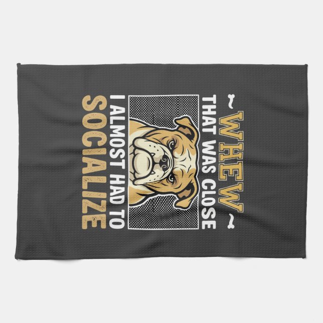 Funny Bulldog Socialize Dog Kitchen Towel (Horizontal)
