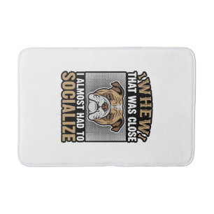 Funny Bulldog Socialize Vintage Vector Shirt Desig Bath Mat